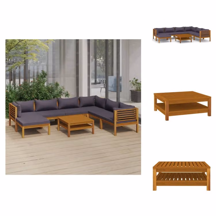 vidaXL Set di 8 pezzi per salotto da giardino con cuscino in legno massiccio di acacia - Set di mobili da giardino