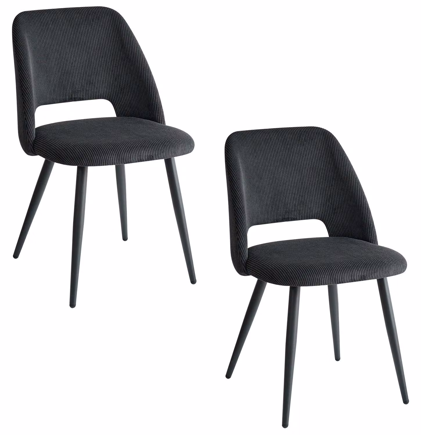 Sedie da pranzo in tessuto corduroy - Set da 2 - Sedie da cucina - Design moderno e minimalista - Struttura in metallo - Facili da pulire - Colore: nero