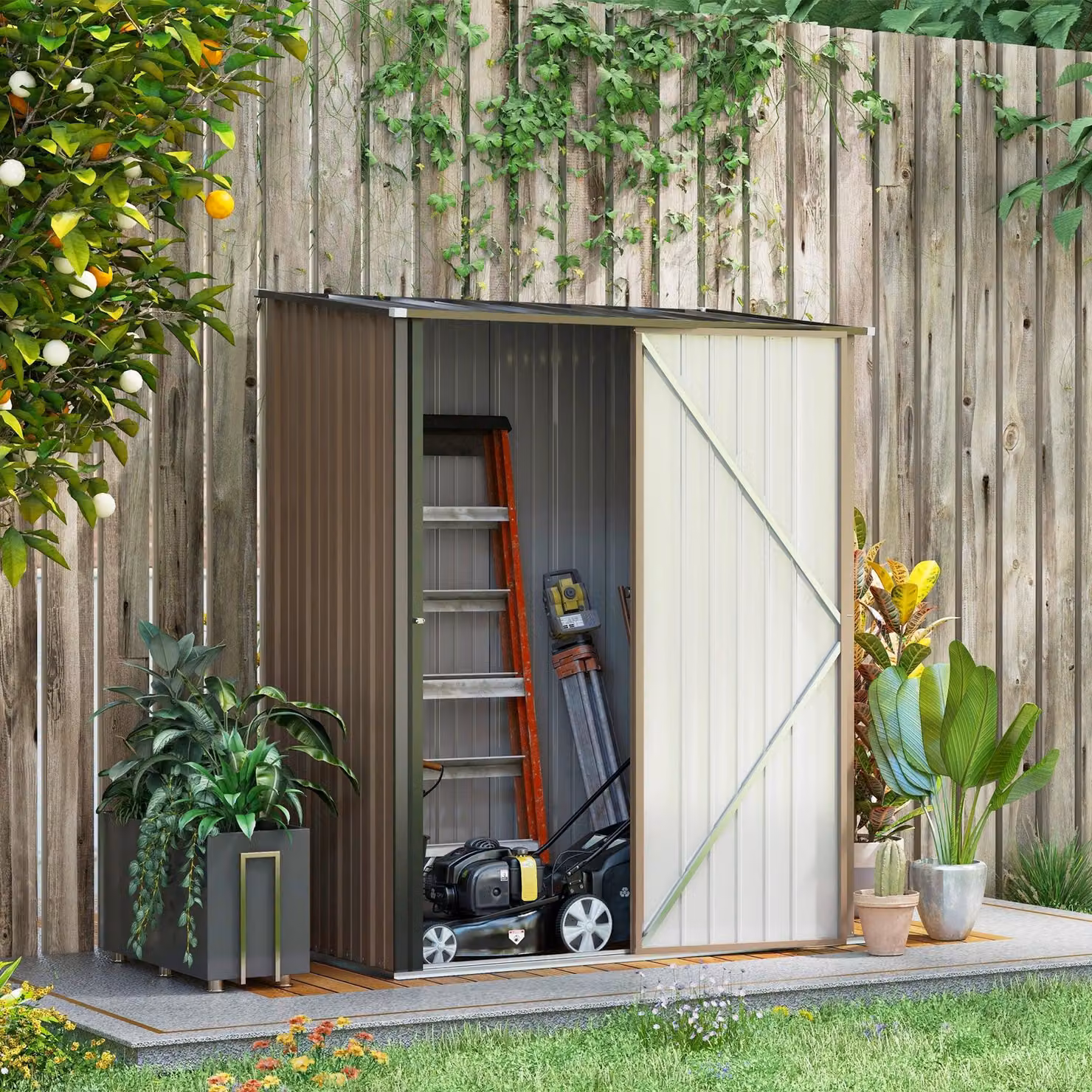 Armadio da giardino - Casetta da giardino - Mobiletto per attrezzi - Deposito per il giardino - Mobiletto portaoggetti - Acciaio zincato - Porte con serratura