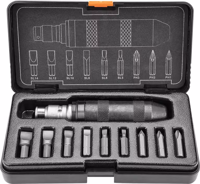 NEO TOOLS Cacciavite a percussione, set di 11 pezzi.