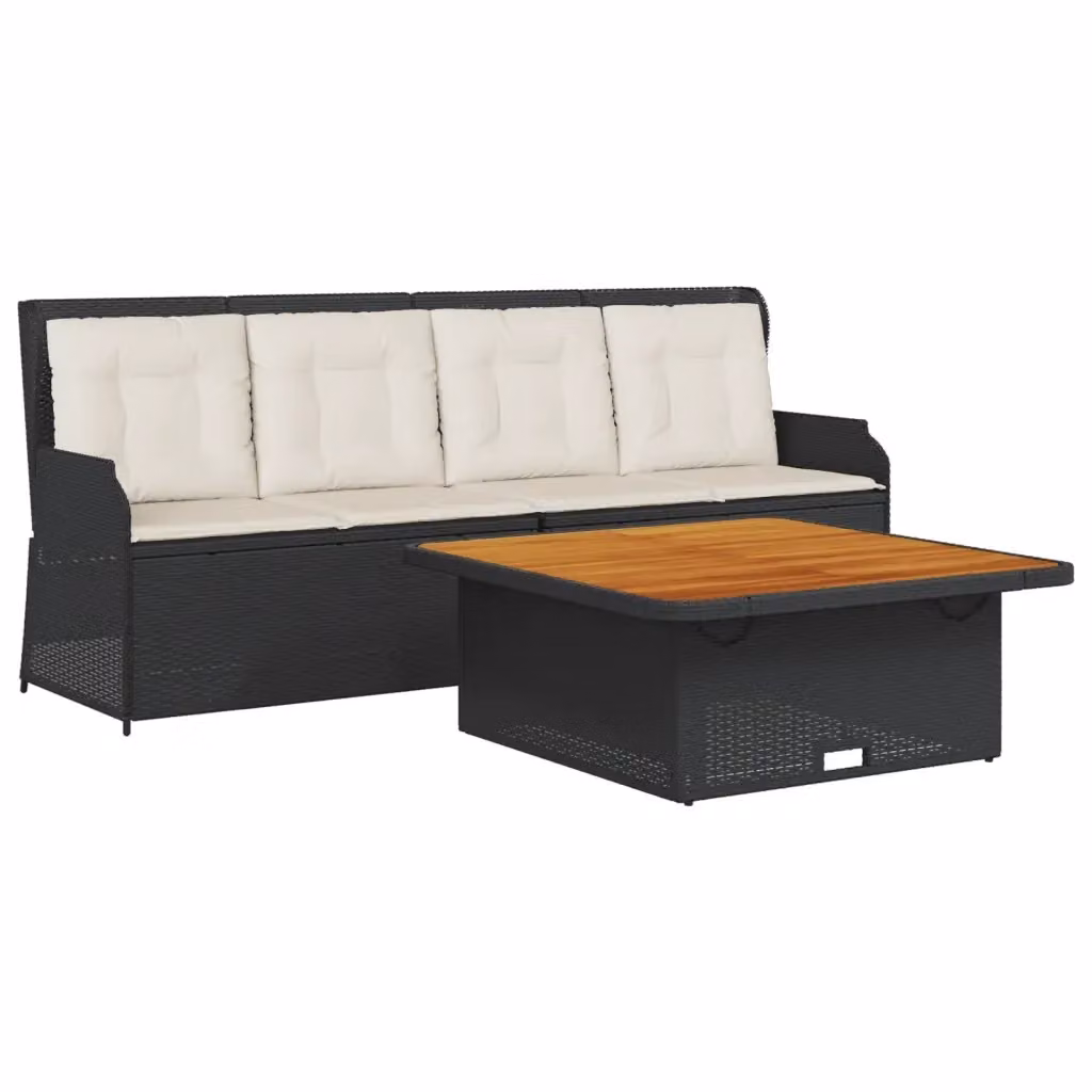 vidaXL Set Divani da Giardino 3 pz con Tavolino e Cuscini in Polyrattan e Acciaio Nero – 2
