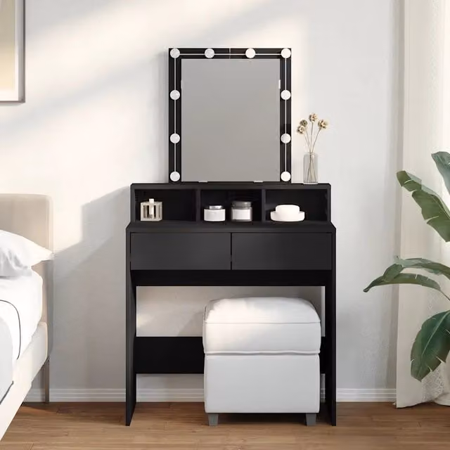 Toeletta Hollywood LED nera con finitura opaca vidaXL L: 80 cm, P: 41 cm, H: 144,5 cm
