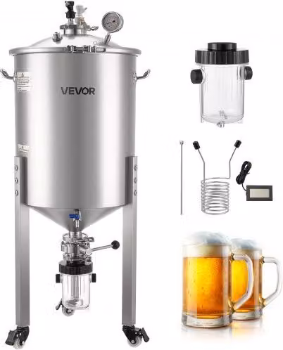 VEVOR Serbatoio di Fermentazione Conico in Acciaio Inox Argento da 60 Litri con Ruote per Birra e Vino
