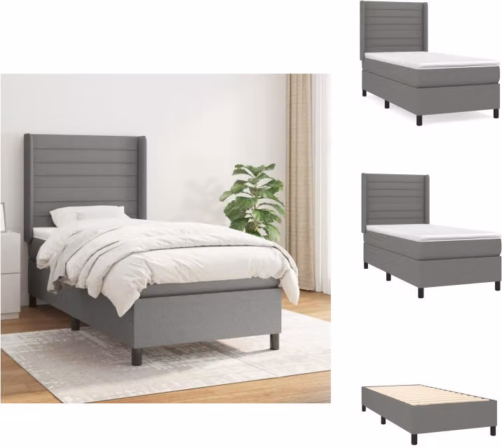 vidaXL Letto a molle con materasso grigio scuro 90x200 cm in tessuto - Letti & strutture letto