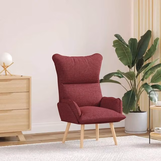 Poltrona relax moderna in tessuto rosso vino con struttura in legno e compensato L: 69 cm, P: 74 cm, H: 93 cm