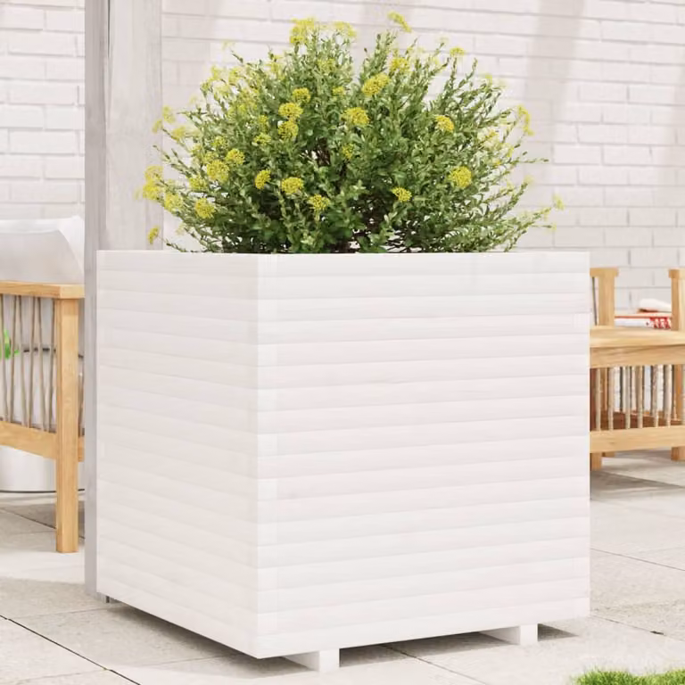 vidaXL Fioriera da Giardino Bianca in Legno di Pino L: 70 cm, P: 70 cm, H: 72 cm