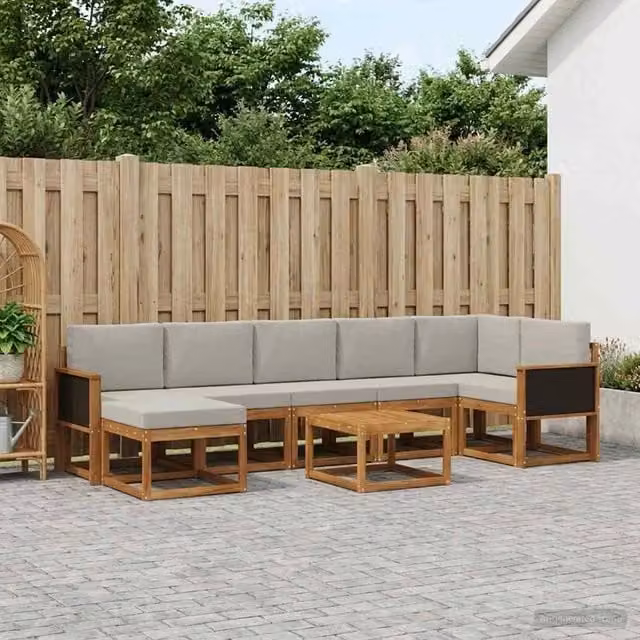 Set di divani da esterno vidaXL a forma di U composto da 8 pezzi in legno di acacia con cuscini beige e grigio