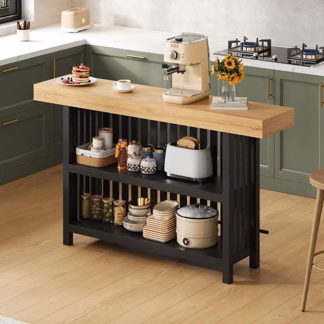 Tavolo da bar con poggiapiedi e ripiano a due livelli in MDF nero 160 x 40 x 105 cm