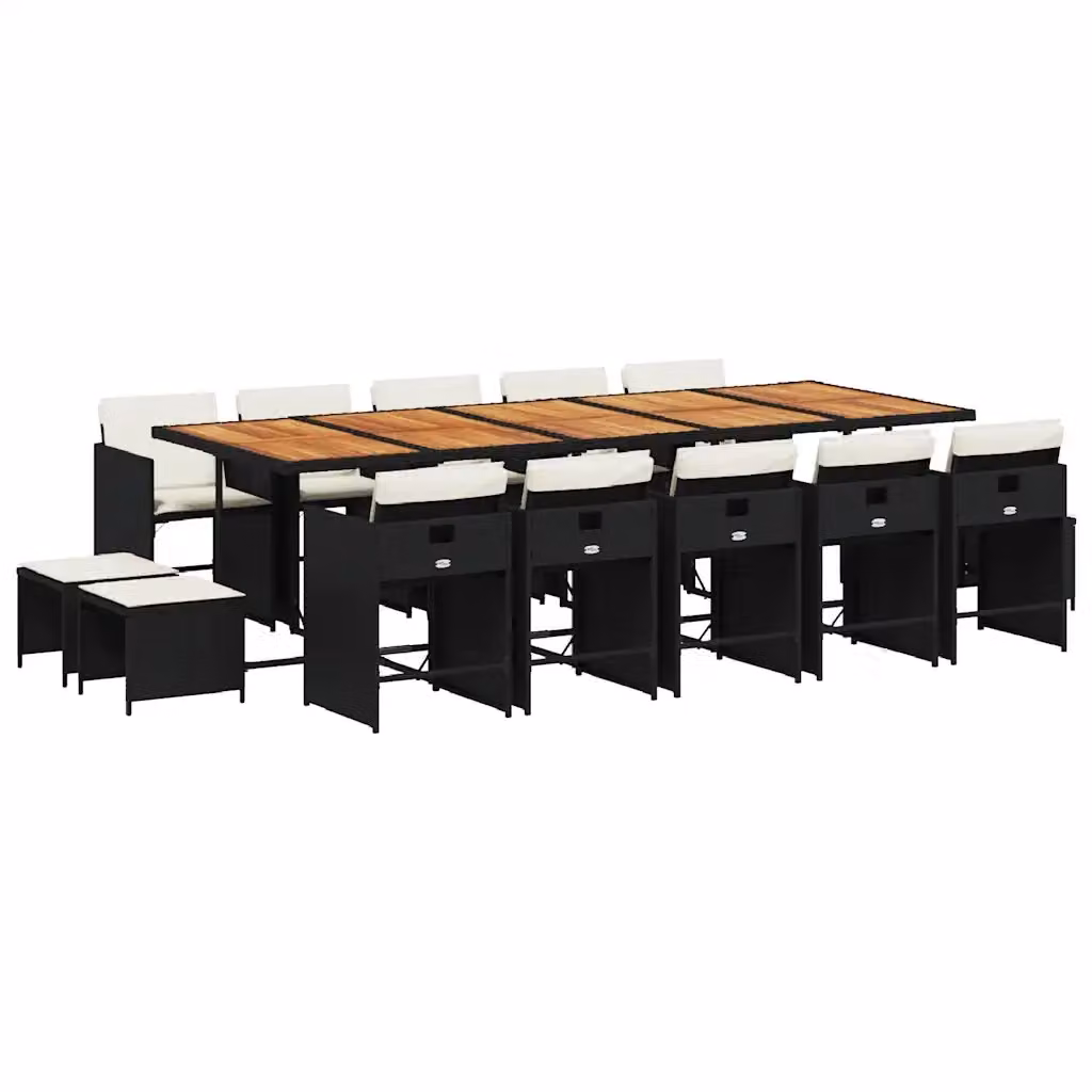 Set da pranzo da giardino vidaXL in polyrattan nero con cuscini e tavolo in legno di acacia, 15 pezzi – 2