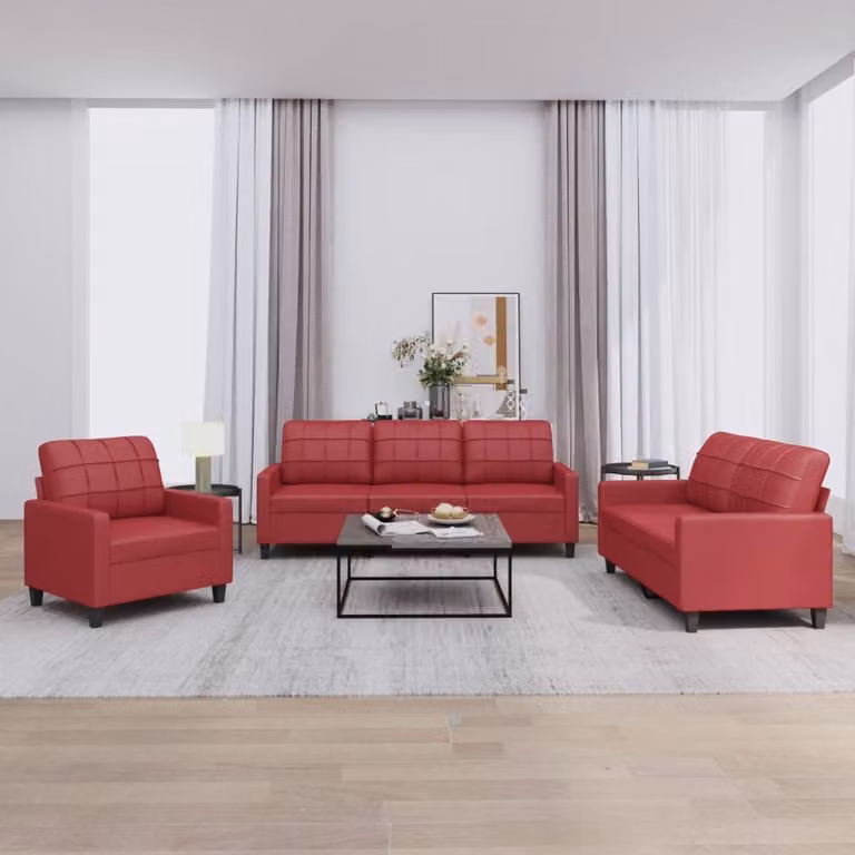 Set di divani 3 pezzi vidaXL in similpelle rossa con cuscini per il tuo soggiorno