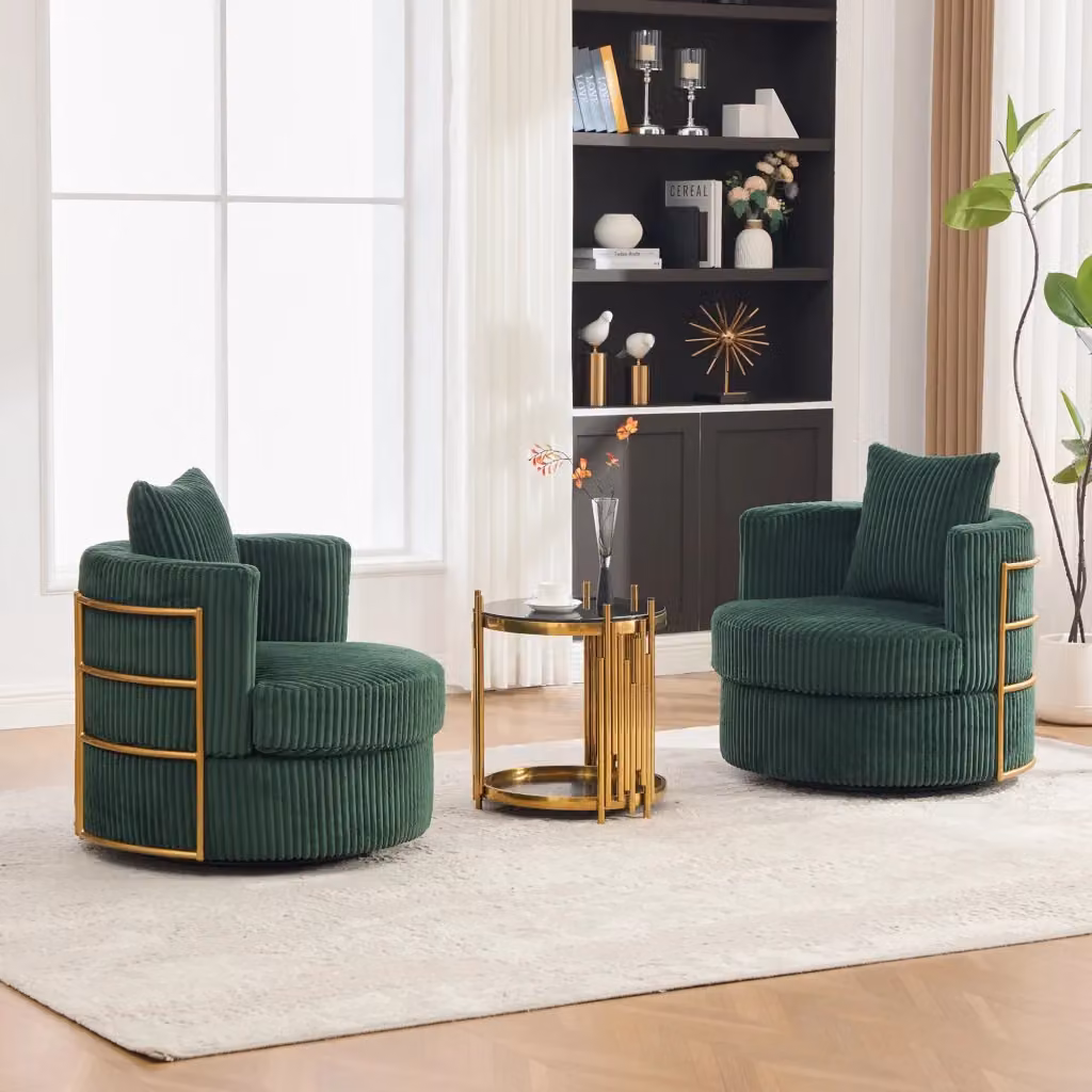 Poltrona girevole a 360 gradi WISHDOR in velluto a coste con contenitore e braccioli, colore verde Emerald, L: 79 cm, P: 76 cm, H: 78 cm – 2