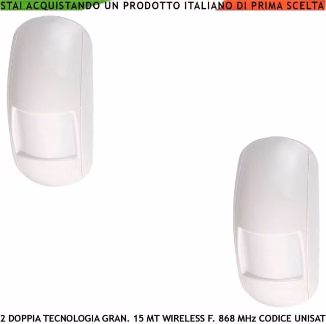 Set di 2 sensori di movimento Securvera con tecnologia doppia, grandangolo per interni con copertura 15 m, sistema antifurto radio bidirezionale 868MHz con funzione anti-jamming e antimanomissione, colore bianco