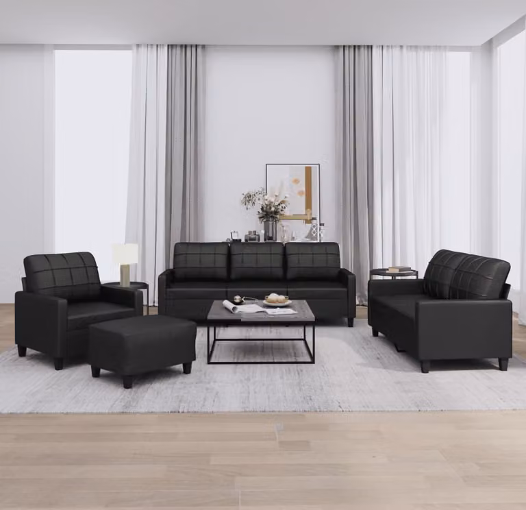 Maison Exclusive - Set divano 4 pezzi con cuscini in ecopelle nera