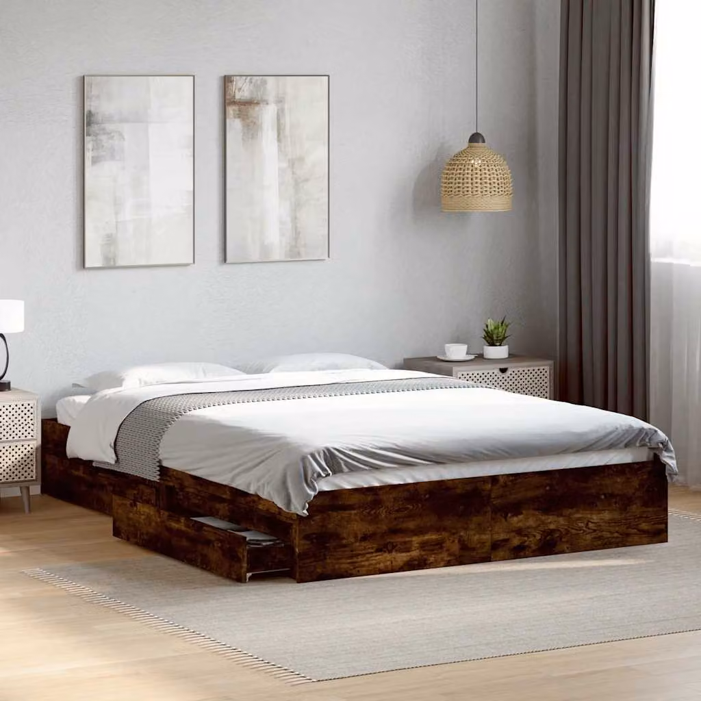 vidaXL Giroletto con Cassetti in Legno Multistrato Rovere Fumo L: 160 cm, P: 200 cm, H: 163 cm – 1