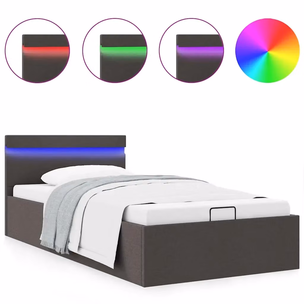 Giroletto con Contenitore e LED vidaXL Grigio Scuro in Tessuto con Porta USB, L/P/H: 90 x 200 cm – 2
