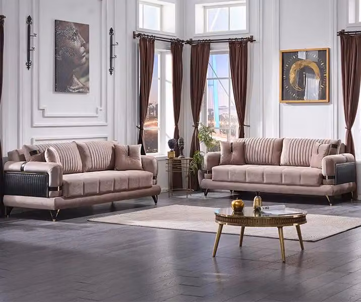 Wohnzimmer 2x Sofa Dreisitzer Modern Couchgarnitur Beiige Luxus Design