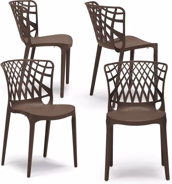 Set 4 sedie in polipropilene ARKO, 100% MADE IN ITALY, impilabile, idrorepellente, resistenza raggi UV, design moderno, ideale per sala da pranzo, cucina, bar, ristoranti o giardino, colore Brown