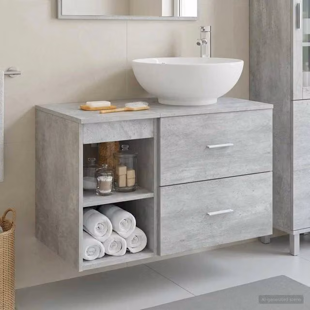 Set di mobili per il bagno 2 pz Grigio Cemento 3403915