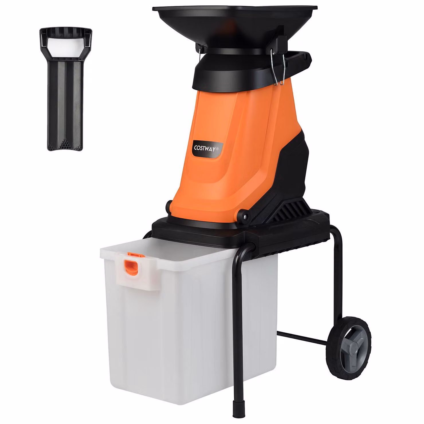 Trituratore da giardino COSTWAY 3000 W, spessore di taglio 45 mm, trituratore elettrico da giardino con ruote e cassetta di raccolta da 50 L, trituratore a lama con cavo, trituratore arancione