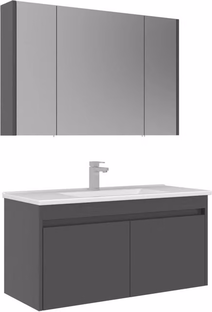 Set mobile lavabo con specchio Arno 100 Hanah Home Grigio L: 100 cm, P: 45 cm, H: 52 cm
