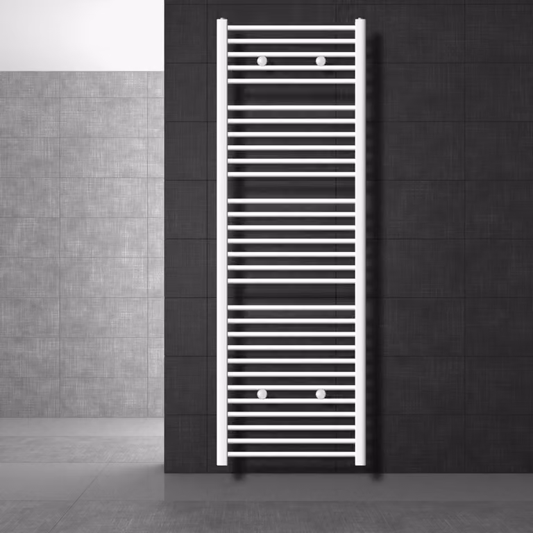 LuxeBath radiatore per bagno - 600 x 1800 mm - bianco - curvo con attacco laterale - Radiatore scaldasalviette asciugamani, senza elemento riscaldante