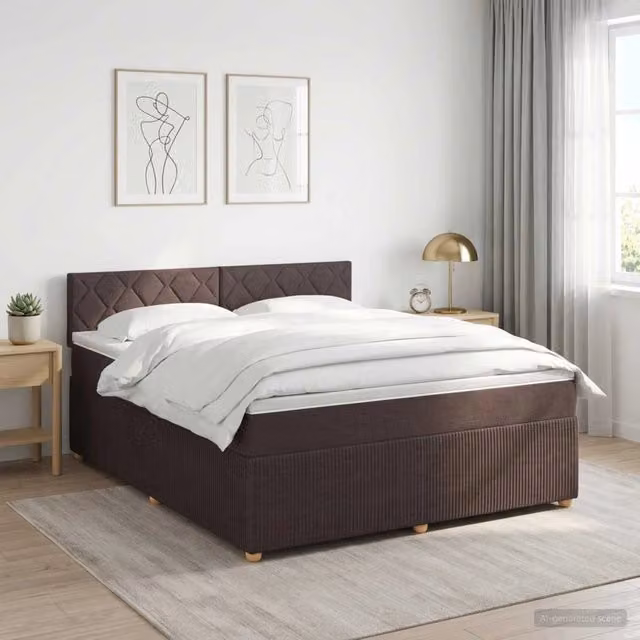 Letto box spring con materasso ibrido vidaXL Marrone e Bianco L/P: 180 x 200 cm