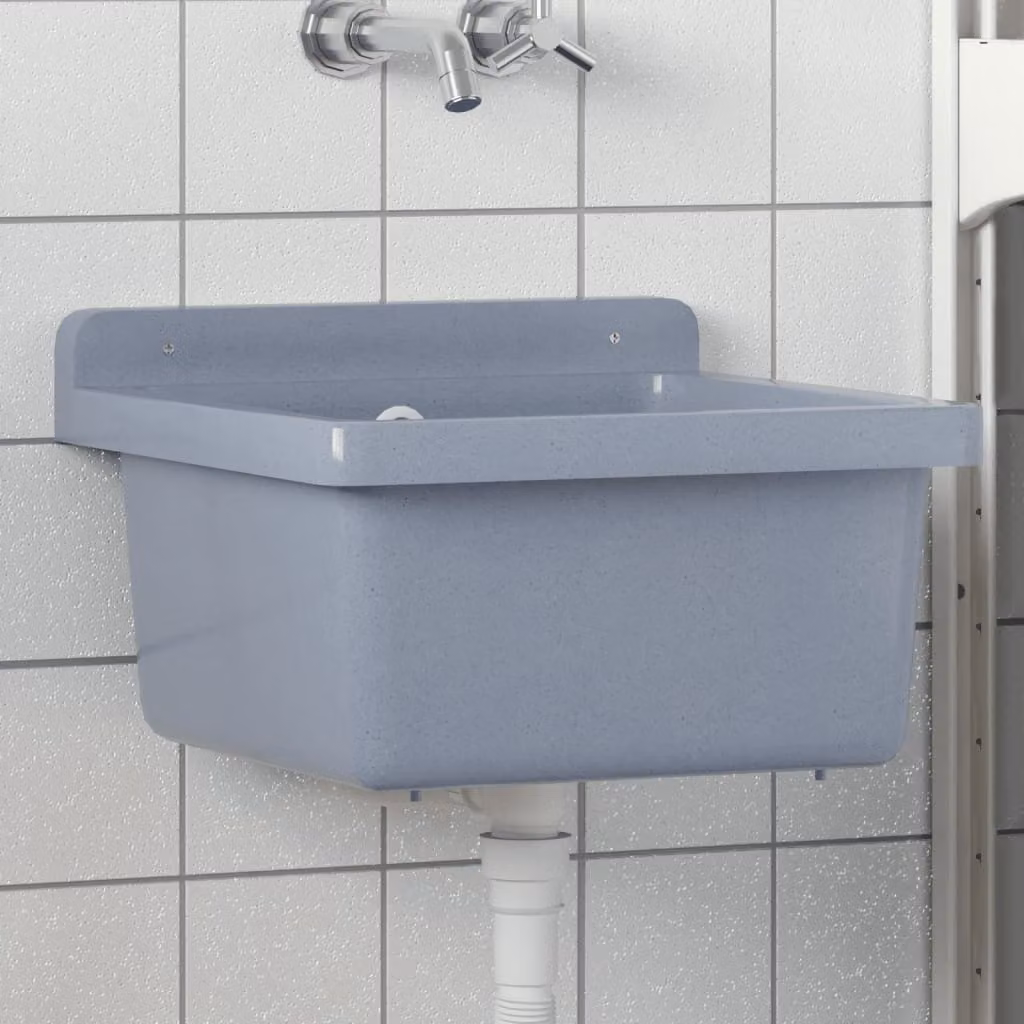 Lavabo a parete vidaXL in resina grigio L 40 cm x P 40 cm x H 24 cm