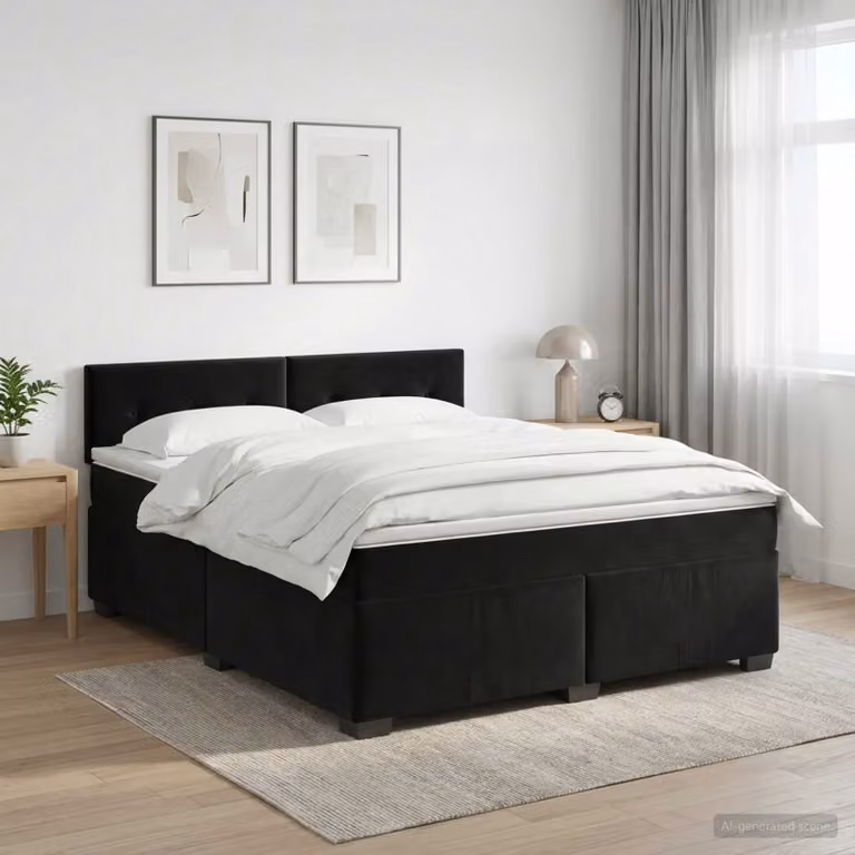 Letto box spring vidaXL con materasso in velluto nero L: 160 cm, P: 200 cm