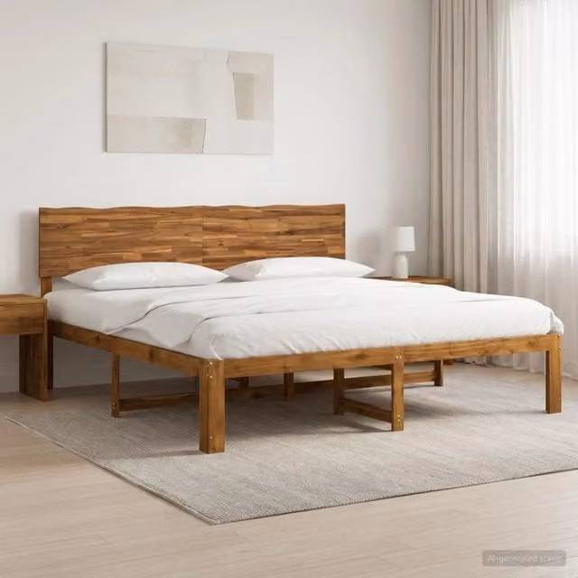 Letto matrimoniale con testiera vidaXL in legno di acacia Naturale L/P: 180 x 200 cm – 1