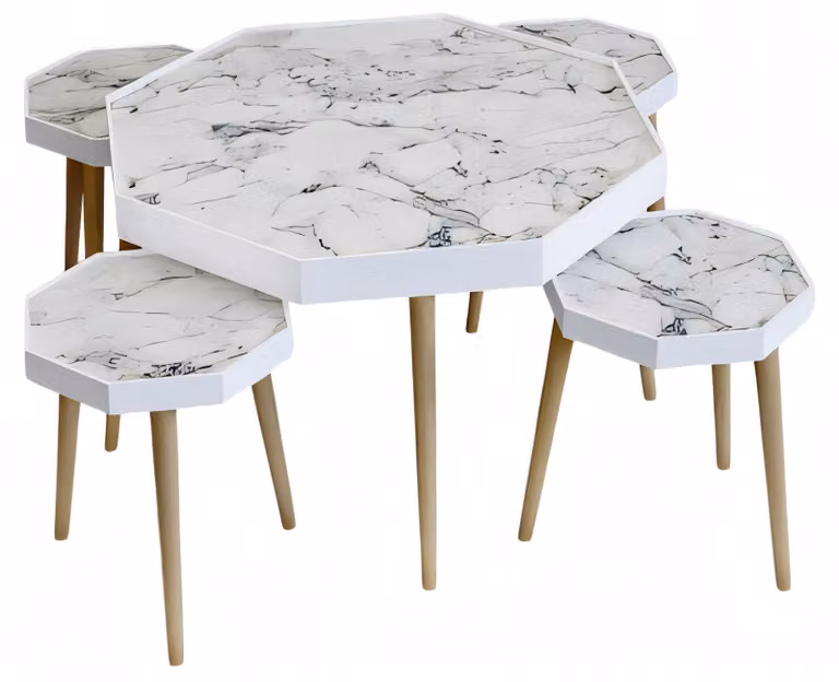 Weißer Holz Couchtisch mit Beistelltischen modern und stilvoll