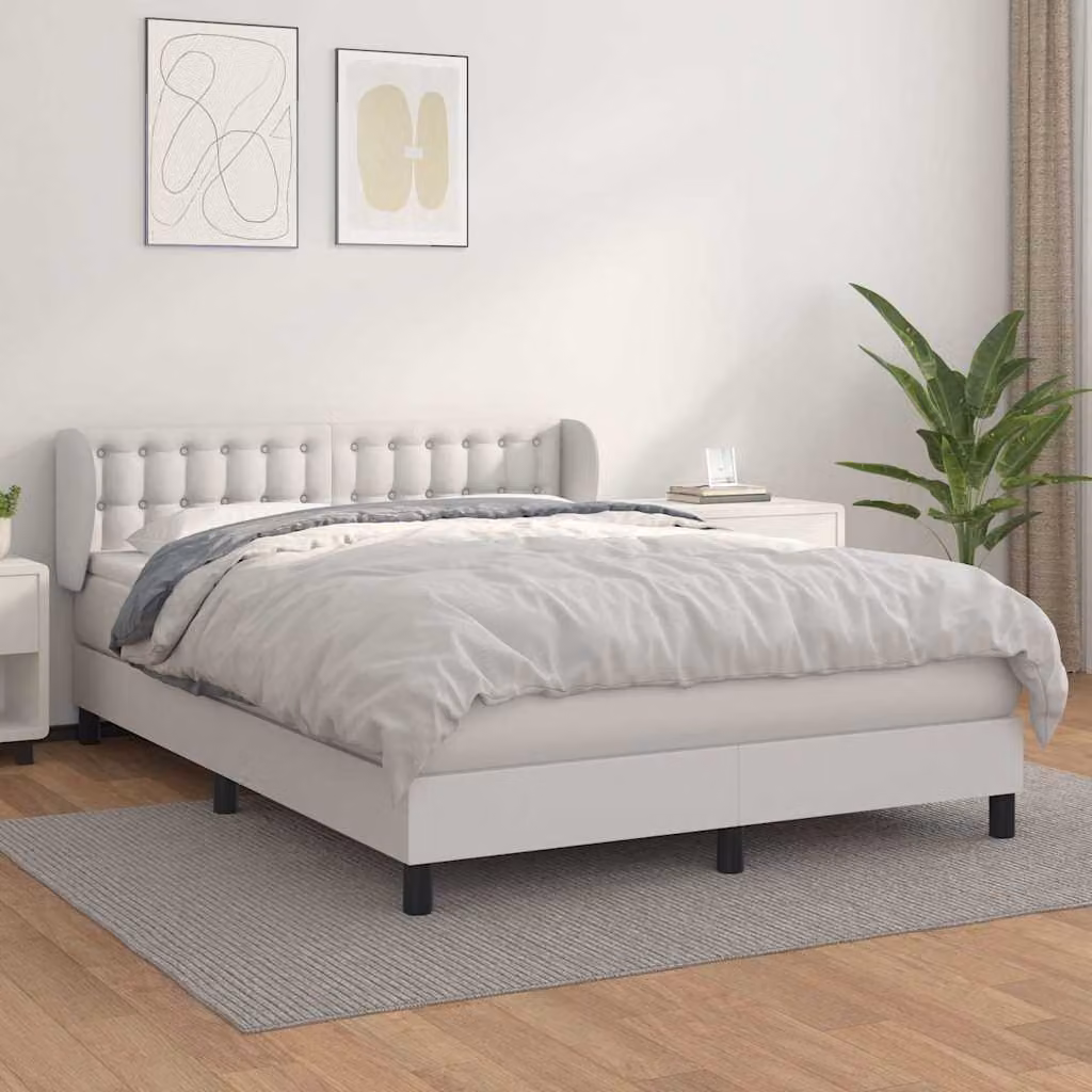 vidaXL Giroletto a Molle con Materasso Bianco in Similpelle L/P/H: 140 x 190 x 88 cm – 1
