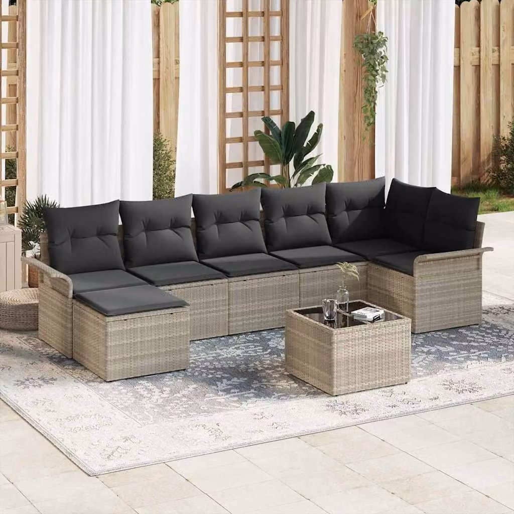 Maison Exclusive - Set Divano da Giardino 8 pcs Grigio chiaro Poly Rattan