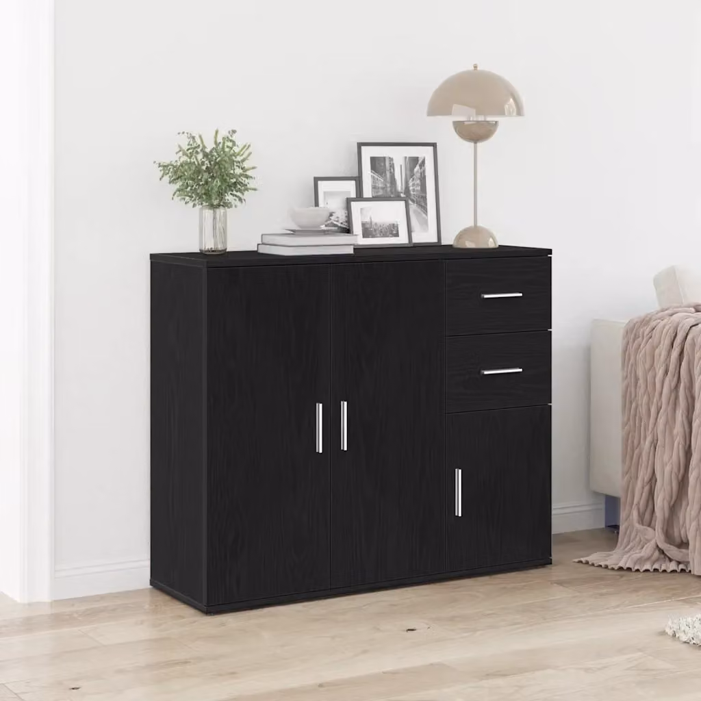 Credenza Buffet e Madia in Rovere e Legno Nero per Soggiorno o Sala da Pranzo L: 91 cm, P: 29,5 cm, H: 75 cm – 2