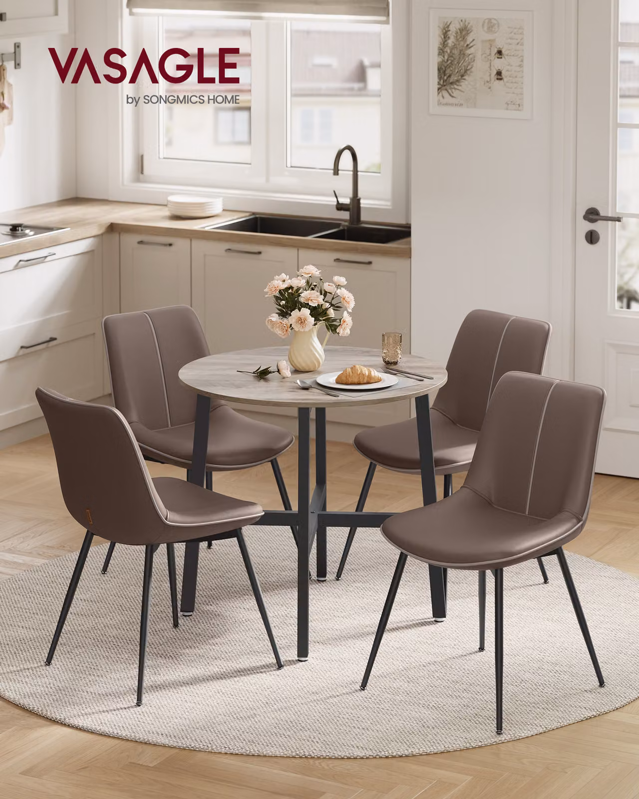 Tavolo da pranzo VASAGLE, 80 x 75 cm (Ø x H), tavolo da cucina rotondo, design industriale, colore grigio