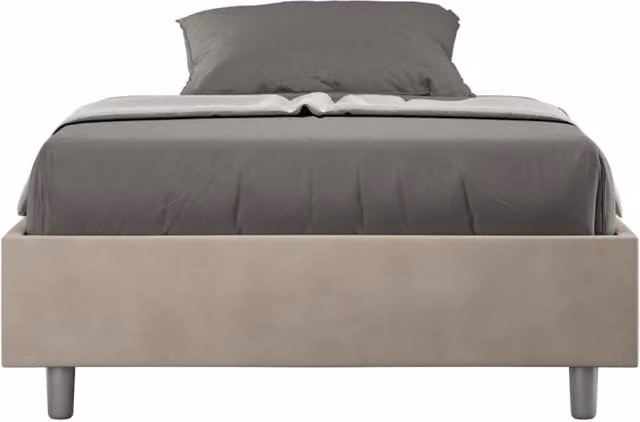 Letto una piazza e mezza con rete imbottito 130x200 microfibra sabbia Azelia