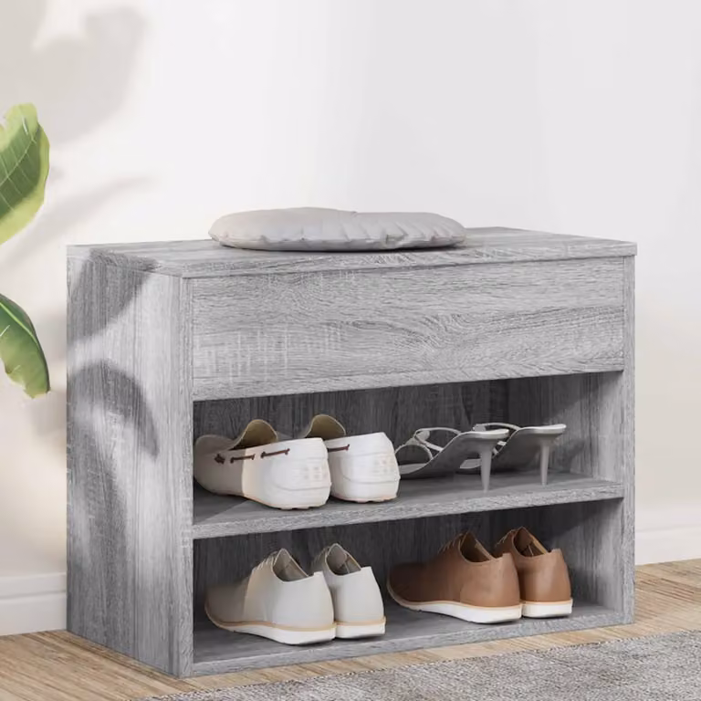 Scarpiera moderna vidaXL in legno multistrato e MDF, colore Grigio Sonoma, L: 60 cm, P: 30 cm, H: 45 cm