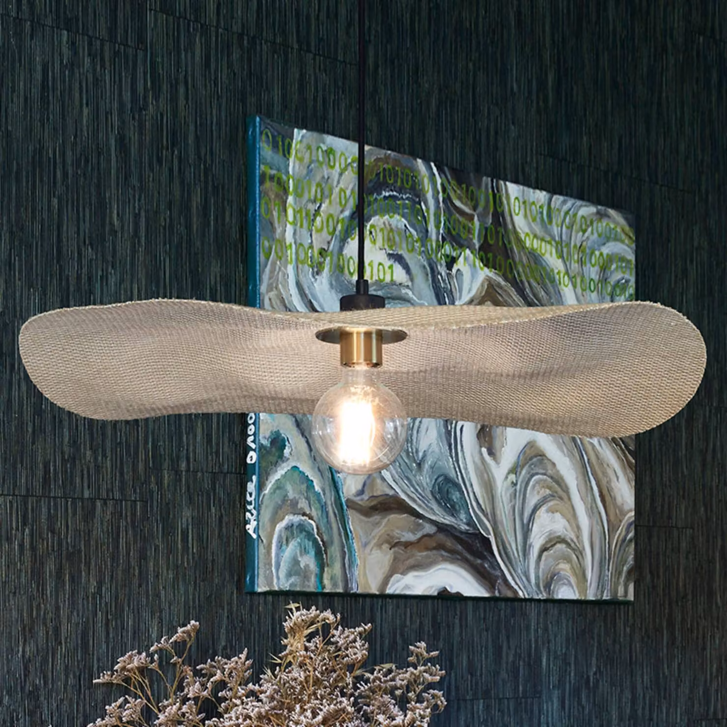 MARKET SET Lampada a sospensione Rivage M, dimmerabile, Crema / Ambra, Soggiorno / Sala da pranzo, Tessuto / Stoffa / Seta, Design, Lampada a sospensione