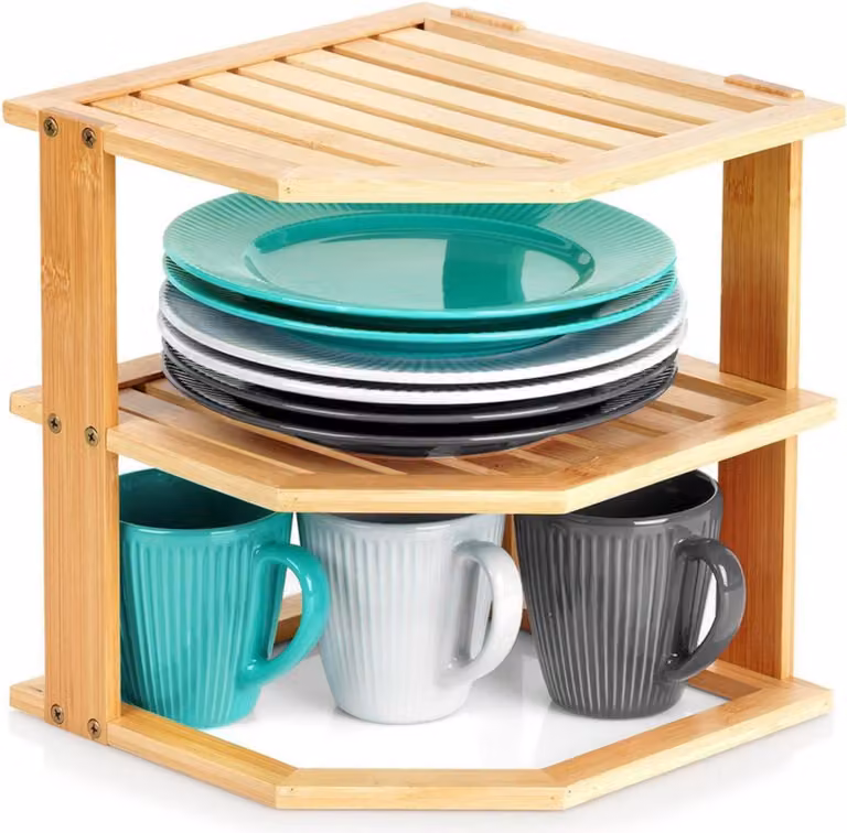 Vilde | Mensola da cucina - Bambù - Mensola ad angolo - 25x25x27 cm - per piatti e tazze