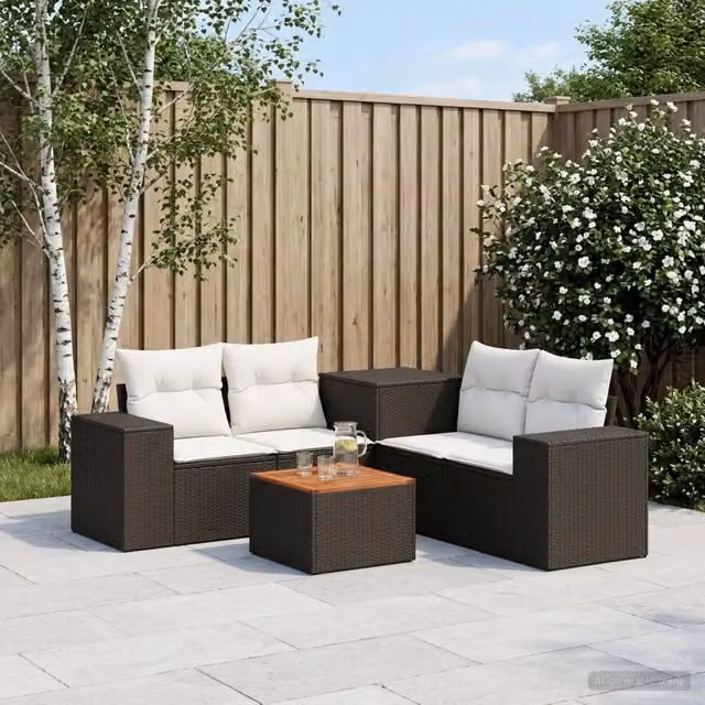 Set di divani 6 pz Nero e Bianco Crema 55 x 55 x 37 cm 3447560