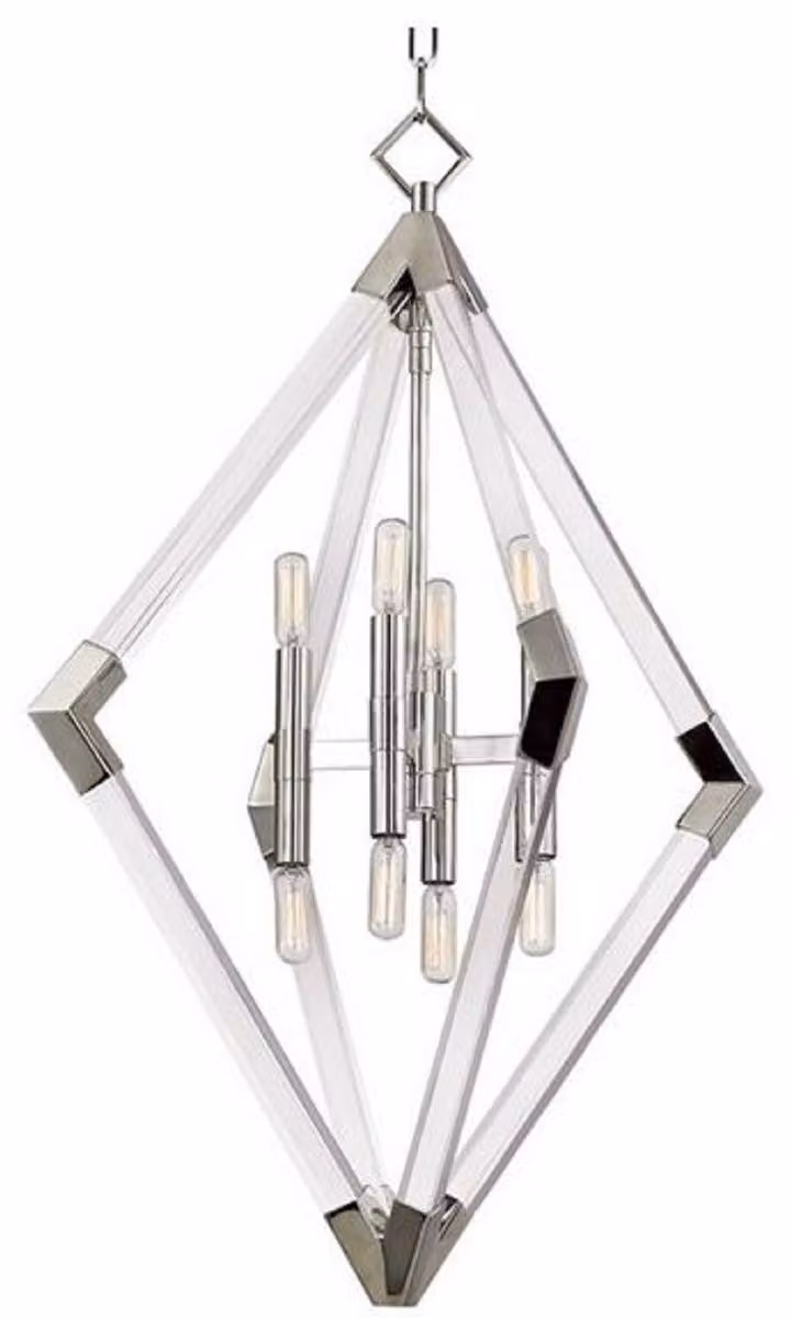 Casa Padrino - Lampada a sospensione argento 59,7 x 59,7 x H. 83,8 cm - Lampada a sospensione con cornice a diamante in acrilico e accenti in metallo