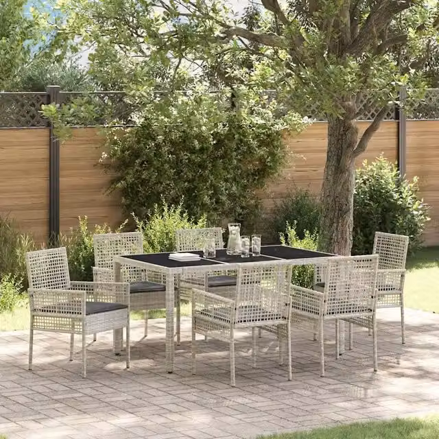 Set da Pranzo per Giardino 7 pz Grigio chiaro polyrattan 3334898
