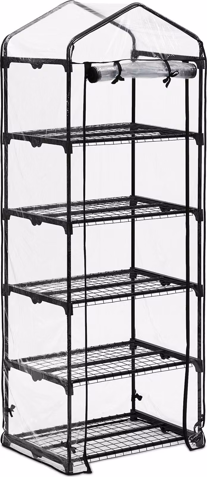 Serra da balcone Relaxdays, telo in PVC, struttura in ferro, A x L x P: 192 x 69 x 50 cm, serra in telo a 5 ripiani, nera/trasparente