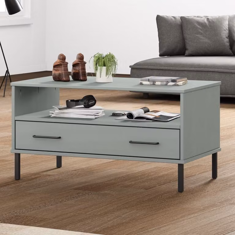Maison Exclusive - Tavolino OSLO con gambe in metallo, grigio, 85x50x45 cm, in legno massello