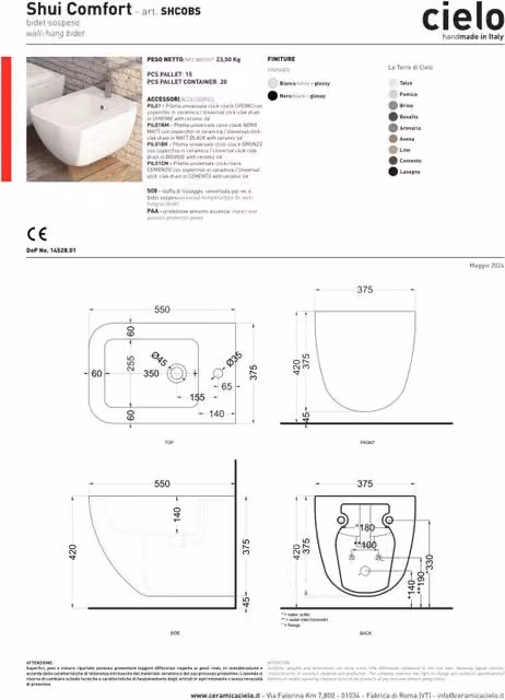Coppia Di Sanitari Ceramica Cielo Sospesi Bianco Lucido "Shui Comfort"