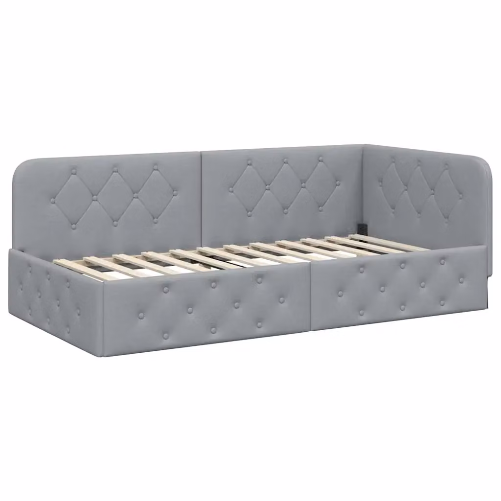 Cornice del letto ad angolo vidaXL in tessuto grigio, L 200 x P 100 x H 72 cm – 2