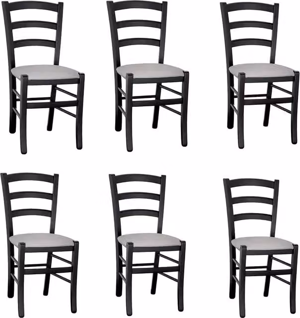 set 6 sedie da sala da pranzo venezia legno nero sedile imbottito grigio chiaro