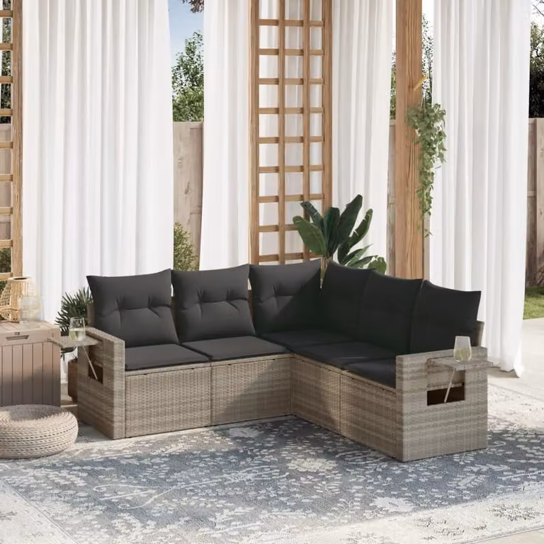 Maison Exclusive - Set Divano da Giardino 5pz con Cuscini Grigio Chiaro Polyrattan