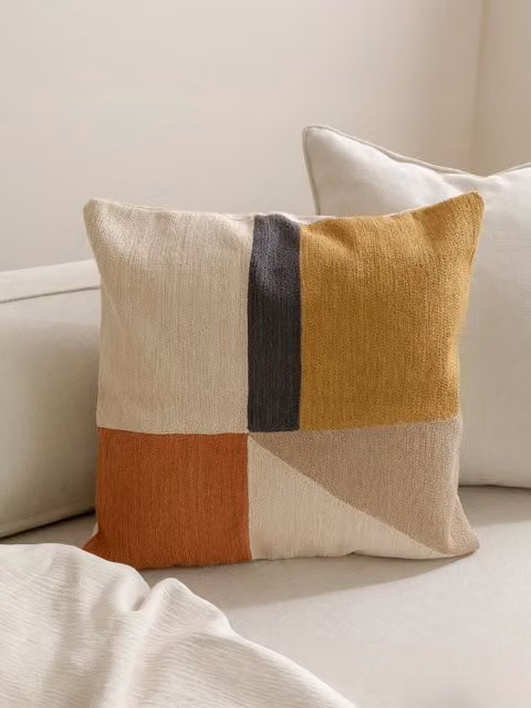 Cuscino quadrato Hebe Kenay Home con fodera lavabile in cotone, fantasia grafica multicolore terracotta, giallo e beige, 45 x 45 cm