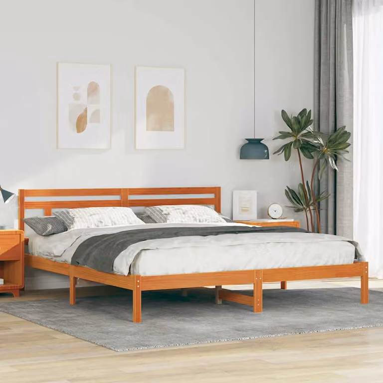 Struttura del letto con testiera vidaXL in legno di pino Marrone L: 160 cm, P: 200 cm, H: 80,5 cm