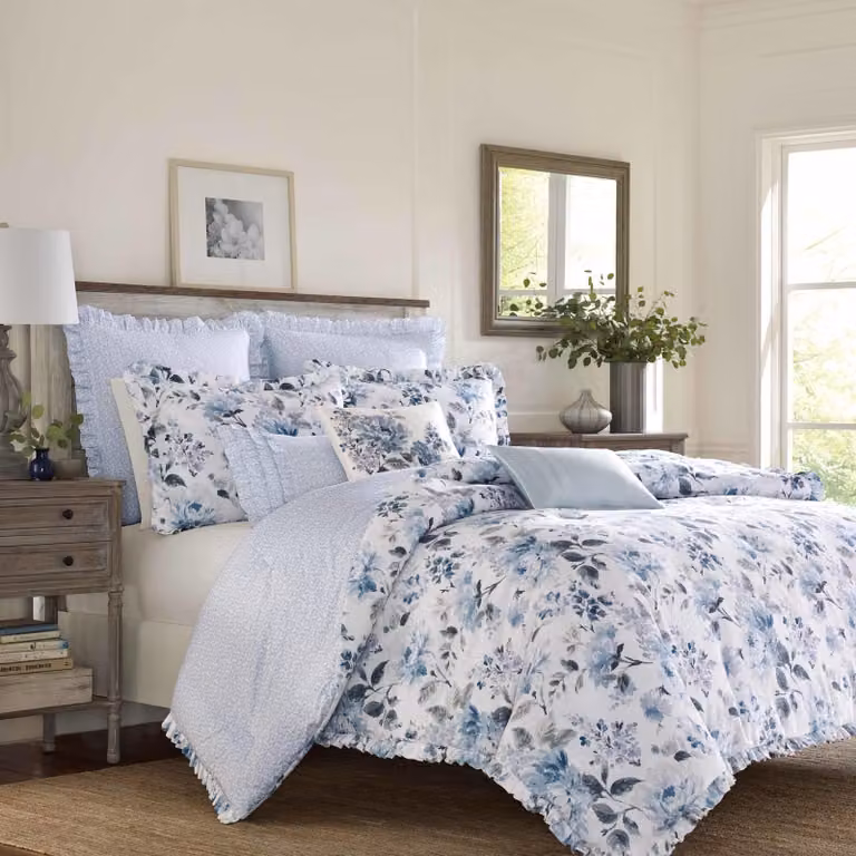 Copertura per letto matrimoniale in cotone, con federe, reversibile, motivo floreale